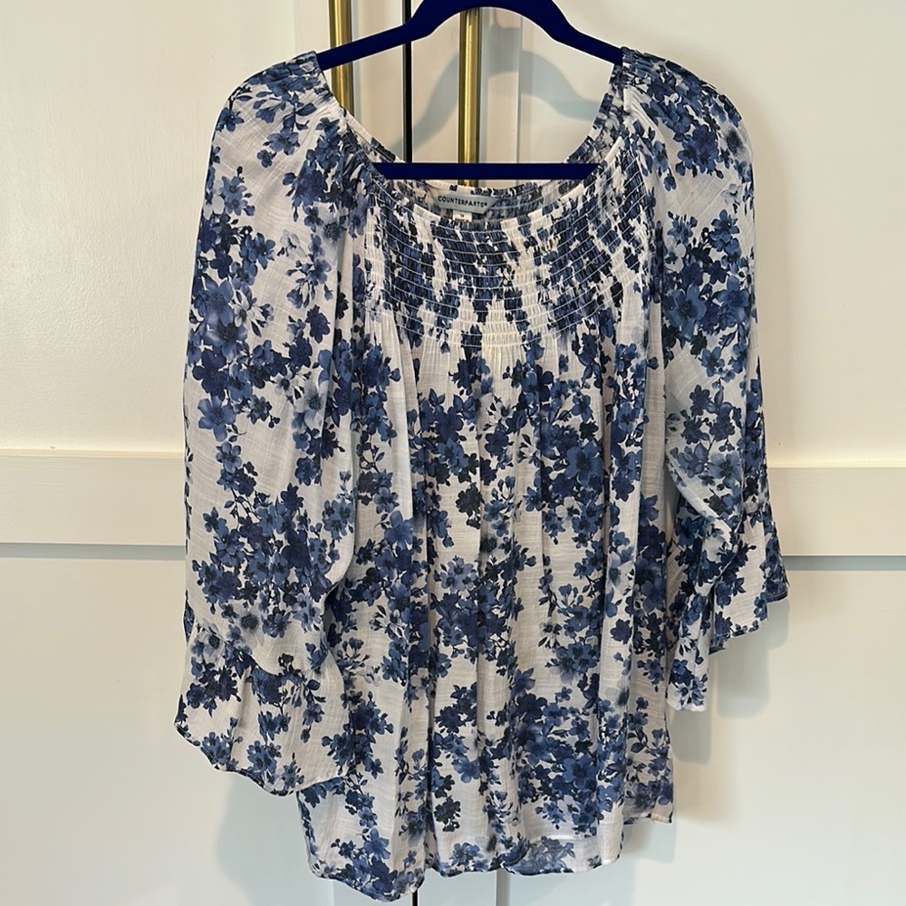 Counterparts Blue Ruffled Blouse Relaxed Fit